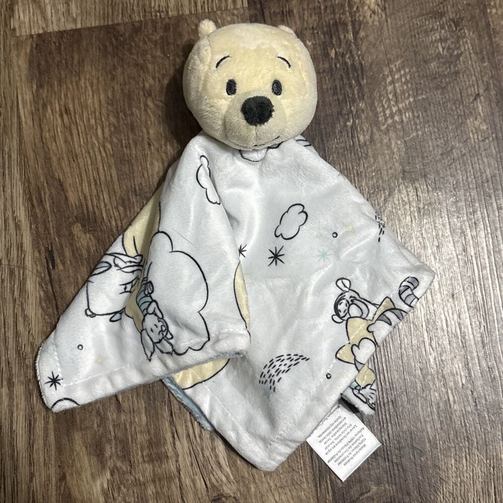 Disney Baby Winnie The Pooh Lovey Security Blanket Plush Blue Moon Clouds